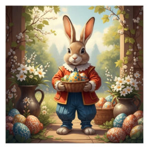 Representação do Coelho da Páscoa ligada à origem histórica e às tradições da Páscoa