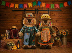 Espantalhos como decoração e ponto de foto para festa junina